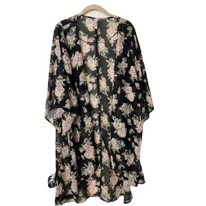 Mudd‎ Black Floral Flowing Swimsuit Cover Shawl  Size XL Beach Resortwear Y2K